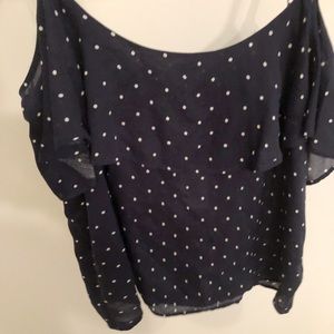 BB Dakota: Off the Shoulder Top Blue/white Polka